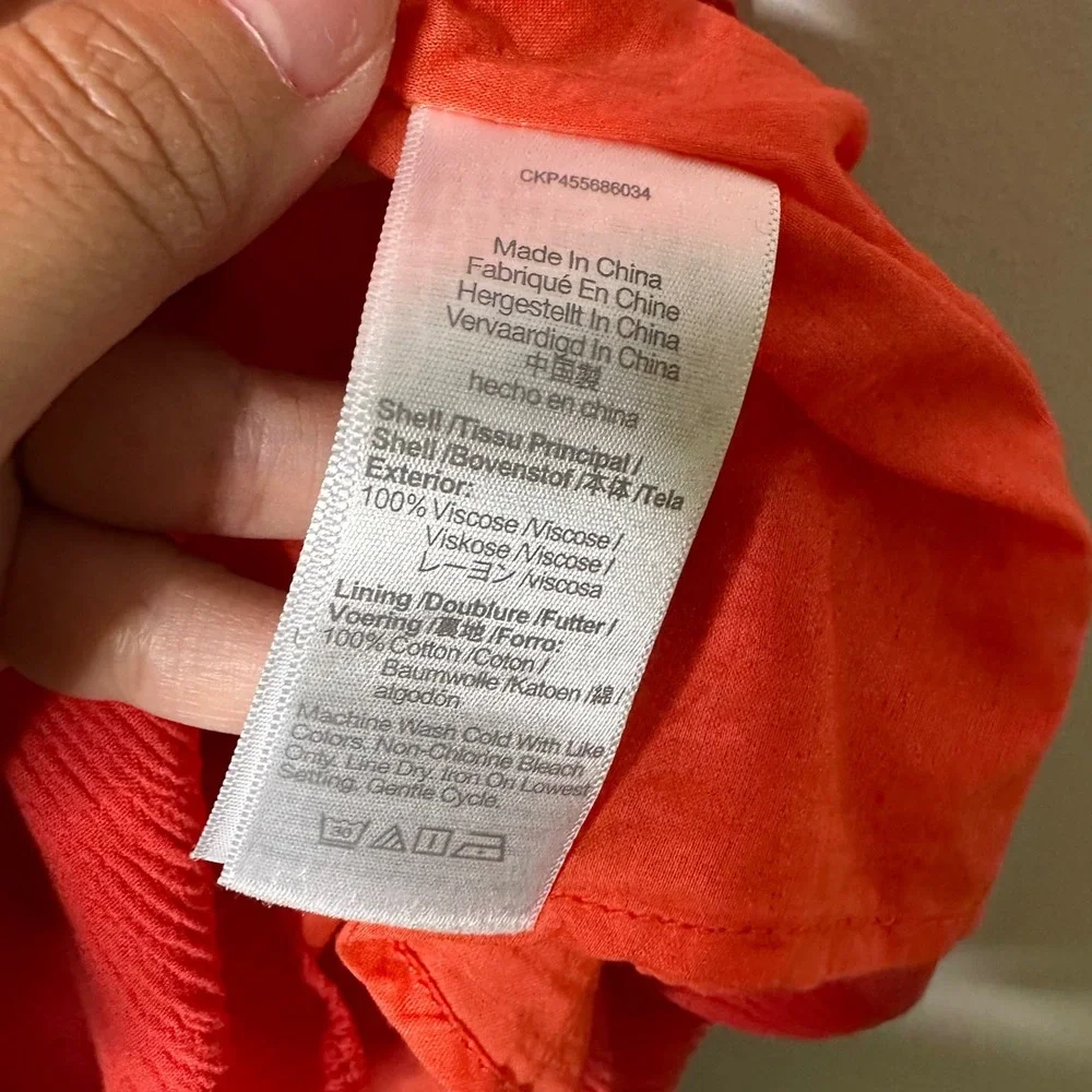Madewell Button Front Smocked Midi Skirt Womens M Coral Orange NA234